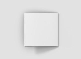Photorealistic Square Bifold Brochure Mockup, closed backside, on light grey background. 3D illustration. High Resolution Texture. Mockup template ready for your design. 