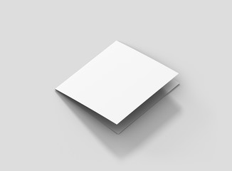 Photorealistic Square Bifold Brochure Mockup, closed frontside, on light grey background. 3D illustration. High Resolution Texture. Mockup template ready for your design. 