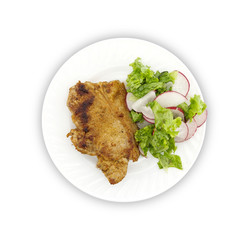 Steak meat grilled with salad made with radish