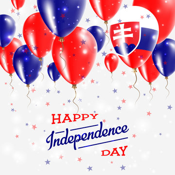 Slovakia Vector Patriotic Poster. Independence Day Placard with Bright Colorful Balloons of Country National Colors. Slovakia Independence Day Celebration.