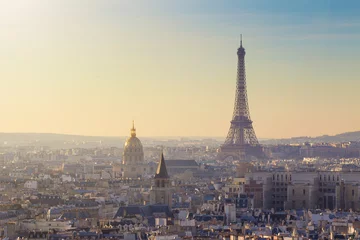 Keuken spatwand met foto Aerial view of Paris with Eiffel tower and Invalides palace at dawn © a_kazarin