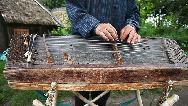 musician plays the old Ukrainian dulcimer