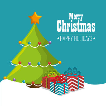 card tree merry christmas and new year design isolated vector illustration eps 10