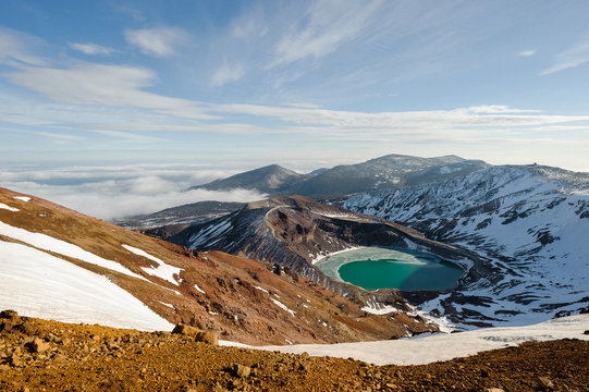Mount Zao in winter, the active volcano features a beautiful crater with lake, known as Okama due to its resemblance with a traditional cooking pot. In winter this place is close.