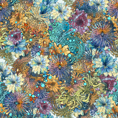 Fototapeta premium seamless floral pattern,beautiful wallpaper with colorful flowers,watercolor