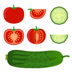 Set of vegetables - tomato and cucumber in flat style.