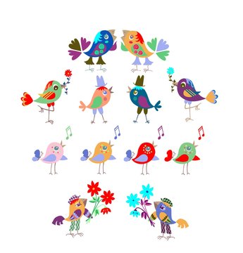 Set of cute funny birds.  Vector image.