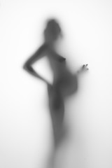 silhouette of a pregnant woman from the side on a light background