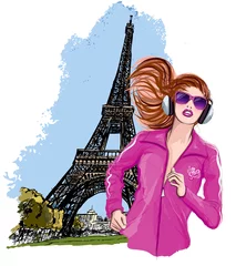 Poster Hübsche blonde Frau beim Joggen in Paris © Isaxar