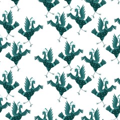Seamless animal print with dancing birds. Vector illustration.