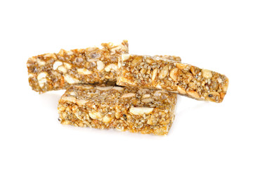 peanut and white sesame bar on white background
