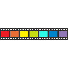 Rainbow flag Film strip frame. Straight shape ribbon. Design element. White background. LGBT Gay movie cinema sign symbol. Isolated. Flat .