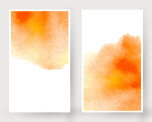 Vector set of vertical banners with watercolor splash. Orange watercolour design cards set
