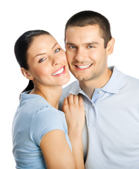 Young happy smiling couple, isolated