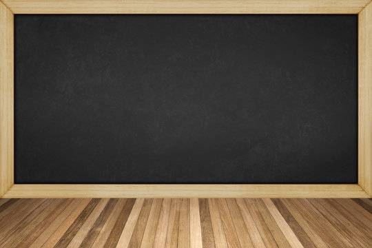 blackboard with wooden frame on wood floor , for background text