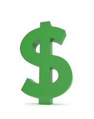 Isolated green dollar sign on white background. American currency. Money green economy symbol. 3D rendering.