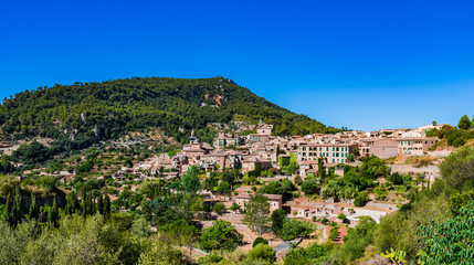 Fototapeta na wymiar View to the old mountain village Valldemossa Majorca Spain