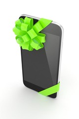Black phone with green bow. 3D rendering.