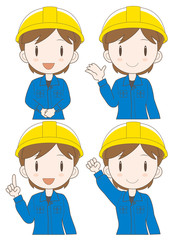 工事作業員 女性 表情ポーズセットA
