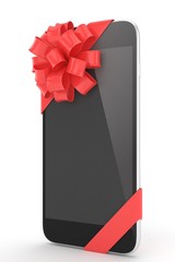 Black phone with red bow. 3D rendering.