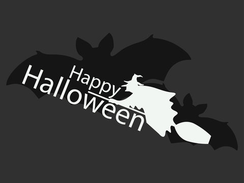 Witch on broomstick Happy Halloween. Vector illustration.