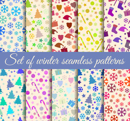 Christmas seamless patterns. Pattern with Christmas symbols. Vector illustration.