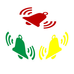 Ringing bell icon. Isometric style of red, green and yellow icon.