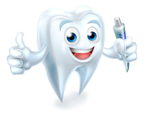 Tooth Dental Mascot Holding Toothpaste