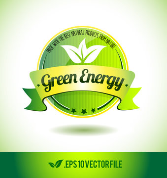 Green energy badge label seal text tag word