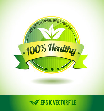 100% healthy badge label seal text tag word