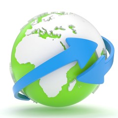 Arrows and Earth globe. 3d render