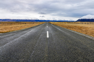 Road to infinity near Lake Ohau, New Zealand