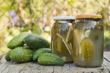 Preserving pickled cucumbers. Pickles jars.