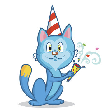 Funny cat celebrates birthday vector