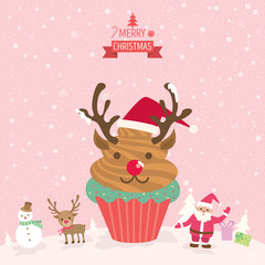 Christmas with decorated reindeer cupcake