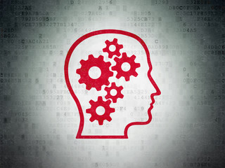 Business concept: Head With Gears on Digital Data Paper background