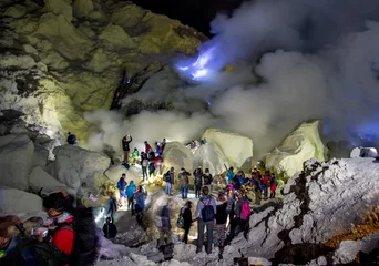 Poster Ijen Volcano Blue flames at night view © Andrea Izzotti