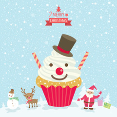 Christmas with decorated snowman cupcake