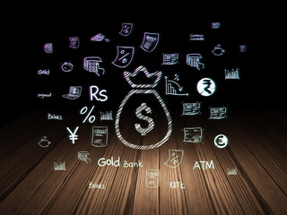 Banking concept: Money Bag in grunge dark room