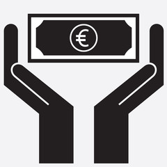 Hand showing Euro bill symbol. Vector illustration.