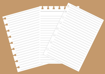three White notebook on Brown background