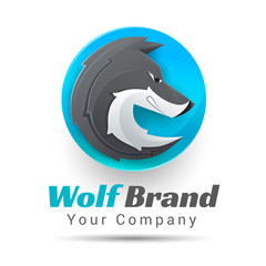 Vector illustration of a wolf logo. Creative colorful abstract design. Template for your business company