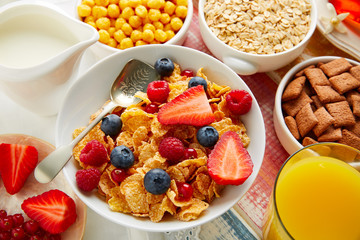 Breakfast healthy cereal coffee and orange juice