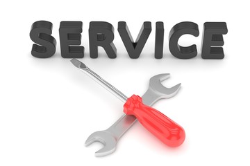 3D Illustration Wrench and screwdriver, service concept