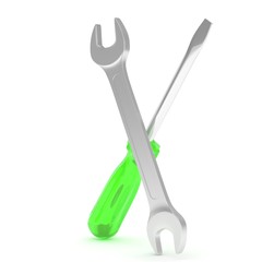 3D Illustration Wrench and screwdriver, service concept