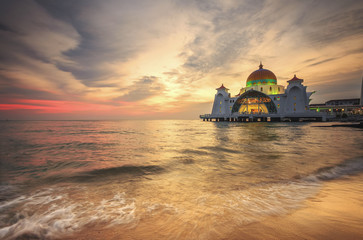 Naklejka na ściany i meble Malacca Straits Mosque ( Masjid Selat Melaka), It is a mosque located on the man-made Malacca Island near Malacca Town, Malaysia.