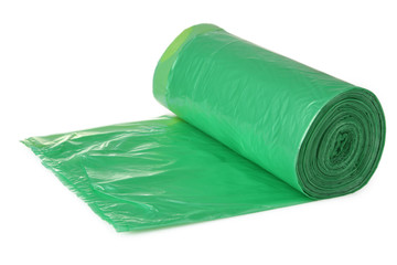 Rolls of disposable trash bags isolated over white background 