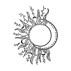 Abstract black isolated sun and moon on the white background. vector.