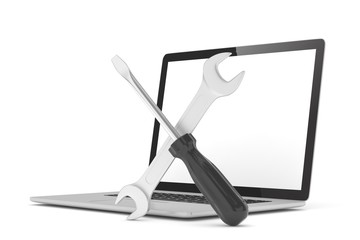 3D Illustration Wrench and screwdriver on laptop, service concept