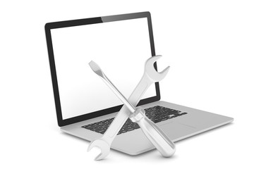 3D Illustration Wrench and screwdriver on laptop, service concept